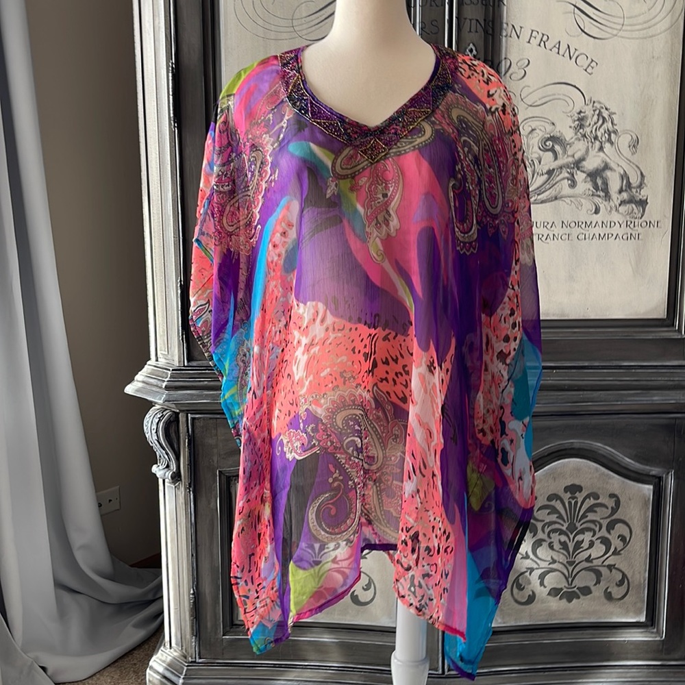 Women’s Multicolor Paisley Sheer Swim Coverup